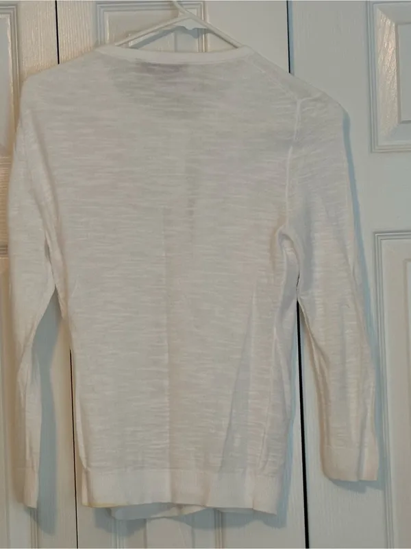LOFT White Lightweight Round-Neck Button Cardigan - Image 2