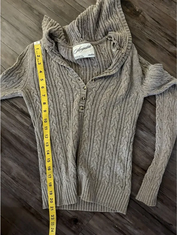 Aeropostale VTG Brown Cable Knit Hooded Sweater M Y2K - Image 5
