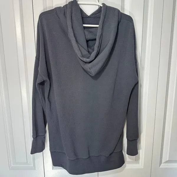 Aerie Hoodie Women M Gray City Side Zip Oversized Pullover Sweatshirt Distressed - Image 3