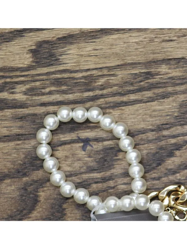 NWT Daisy Fuentes Pearl Stretch Heavy Curb Chain Bracelet Set Gold / White - Image 4