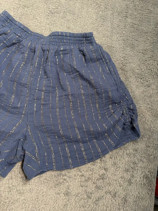 Aerie Women’s Blue Stripe Casual Elastic-Waist Shorts small - Image 5