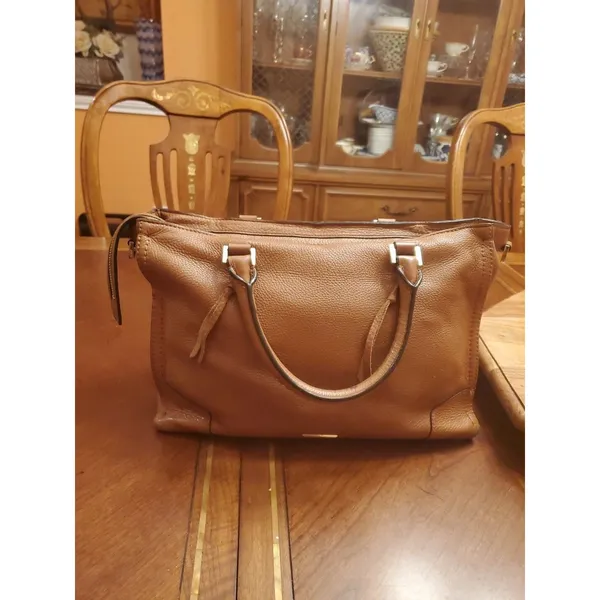 Rebecca Minkoff BROWN Soft Leather Pocket Zipper Top Handles Shoulder Bag - Image 4