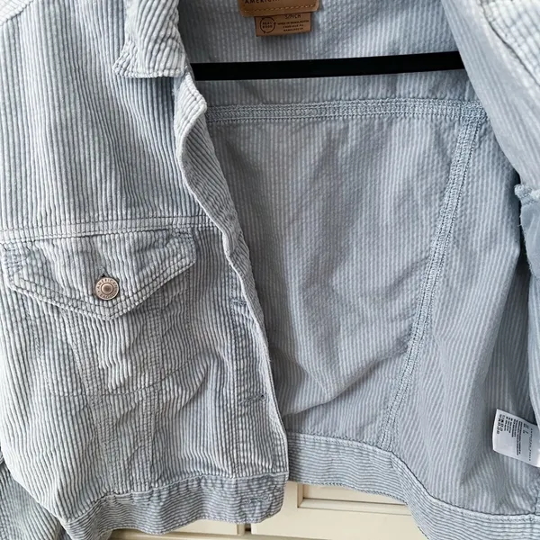 AMERICAN EAGLE Bomber Cropped Corduroy Light Blue Cotton Jacket Sz S - Image 5