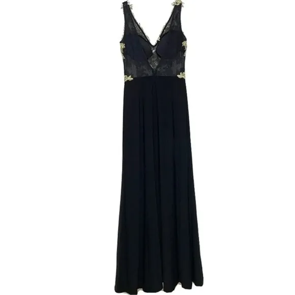 Blondie Nites Dress Juniors 11‎ Medium Black V-Neck Embellished Maxi Formal - Image 8