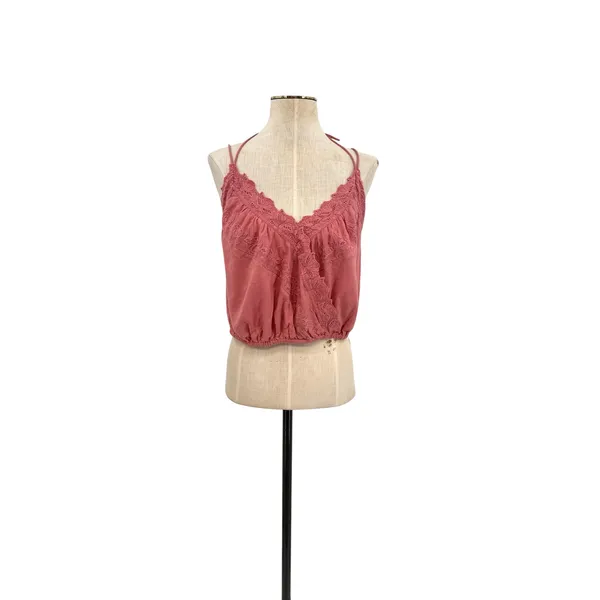 Free People Another Day In Paradise Tank Embroidered Halter Crop Pink Small - Image 3