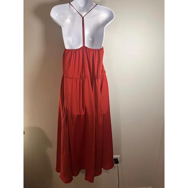 Banana Republic‎ Rust Red Drawstring Waist Spaghetti Strap Midi Dress Womens 0 - Image 5