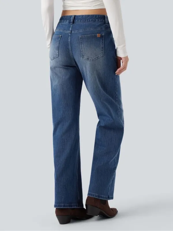NWOT Halara Dark Wash Flex Asymmetric Low Rise Straight Leg Jeans - Image 2