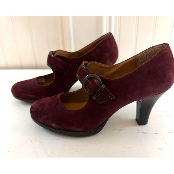 Sofft Retro 50s 60s Mod Twee Academia Suede Leather Mary Jane Heels Burgundy 7 - Image 3