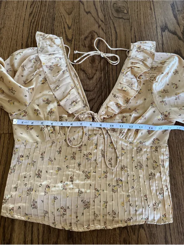 Free People Small Crop Short Sleeve V-Neck corset Ruffle Bow Cottage Coquette - Image 5