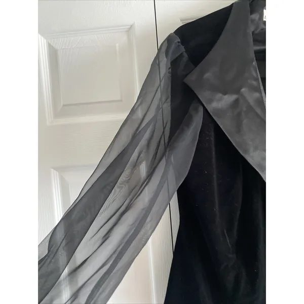 After Dark Vintage Velvet Sheer Sleeve‎ Evening Jacket Womens Size L Black Glam - Image 5