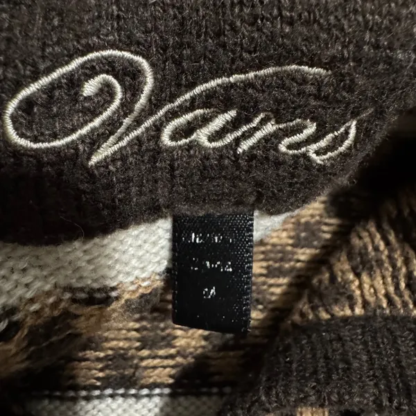 Vans Rare Retro Hooded Cardigan Sweater Brown Checkerboard Geometric Knit Size M - Image 4