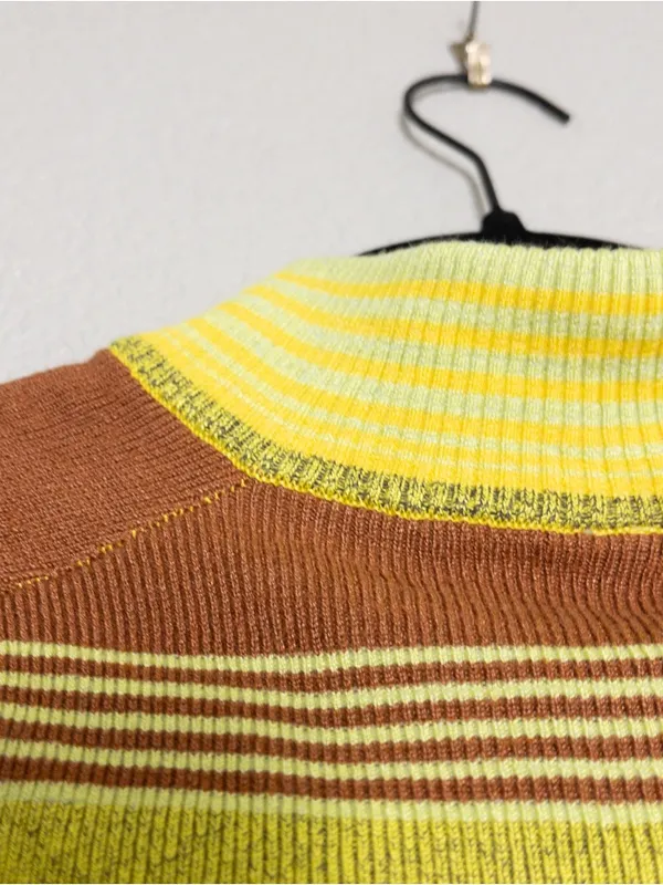 NWT Free People Rip Tide Zip Mockneck Top M Green Stripe Cropped Knit Sweater - Image 9