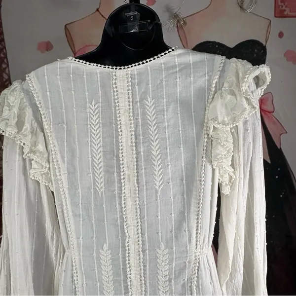 Free People White Embroidered Boho Mini Dress with Long Sleeves - Image 11
