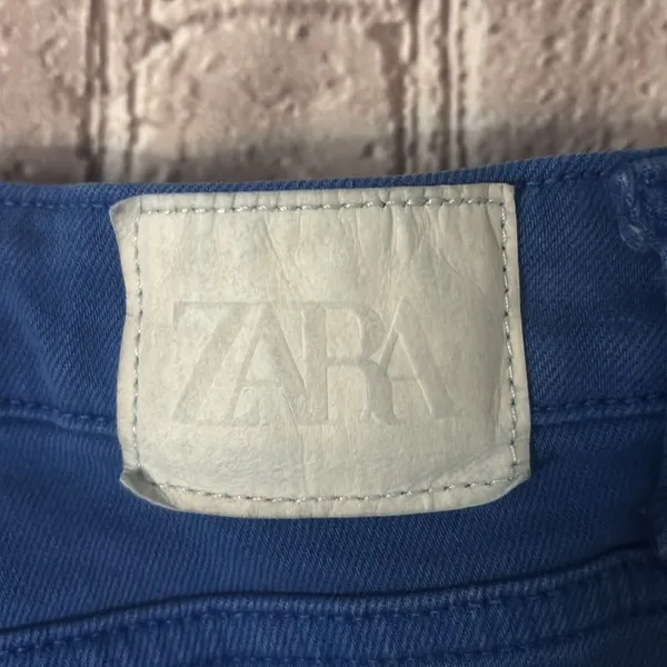 ZARA Straight Leg Jeans 2 High Rise Hem Slit Frayed Cobalt Blue Denim Casual - Image 11