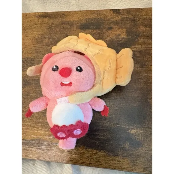 New‎ Cute pink loopy Plush Keychain - Removable Taiyaki Hat - 10cm Mini Doll new - Image 3