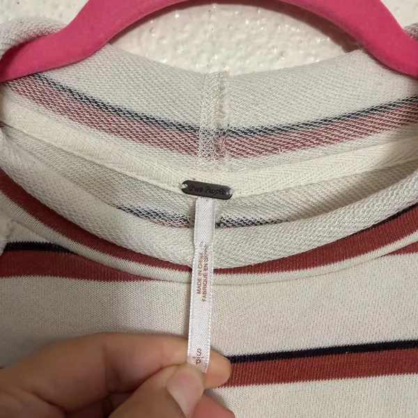 Free People Striped Long Sleeve Top - Cream and burnt orange color size small - Image 4