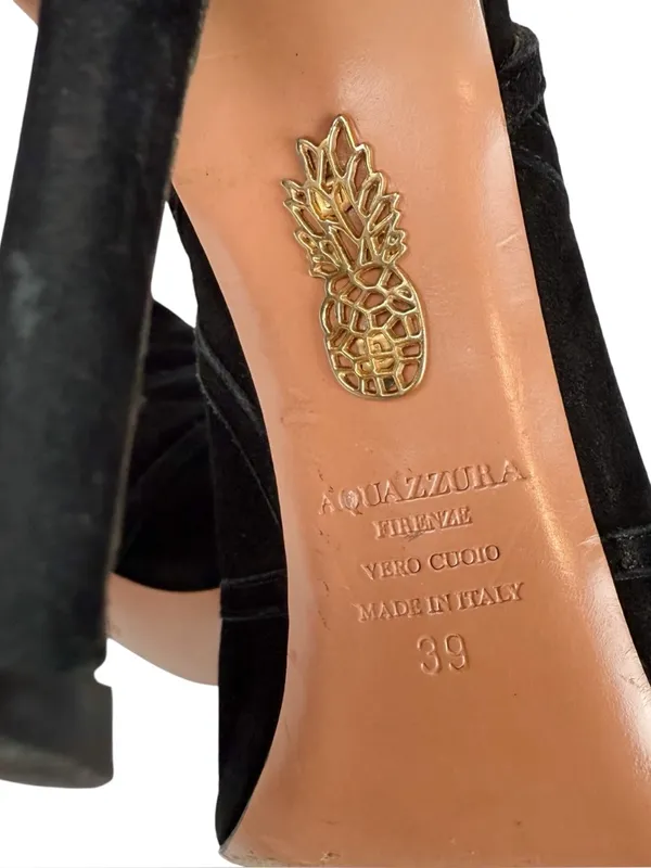 Aquazzura Oui Baby 105 Black Suede Lace Up Peep Toe Stiletto Bootie Size 39/US 9 - Image 14