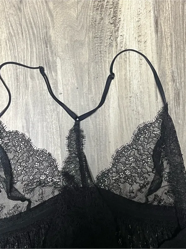 Victoria's Secret Black Eyelash Lace Pleated Babydoll Nightie Lingerie - Image 7