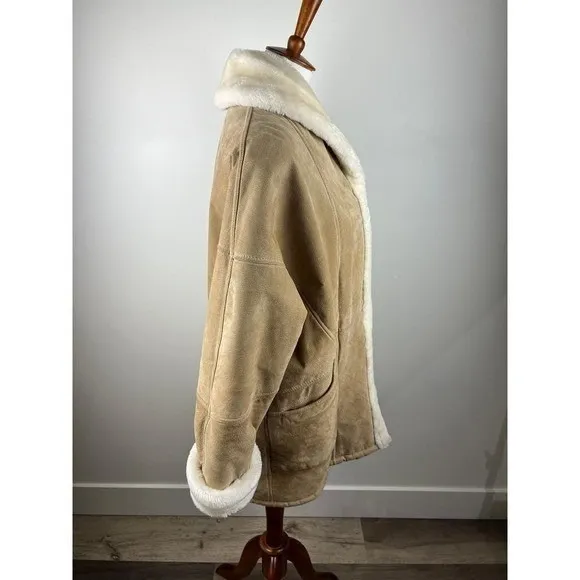 Vintage Wilsons Leather Suede & Faux Shearling Coat Penny Lane Y2K Tan M - Image 13