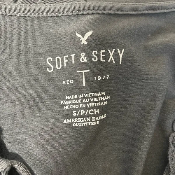 Soft & Sexy Dark Gray Crochet Lace-up Tee - Image 10