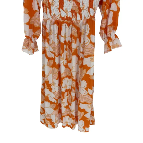 Sugar + Lips‎ Floral Smocked Midi Dress Small Orange White Cottagecore Boho - Image 3