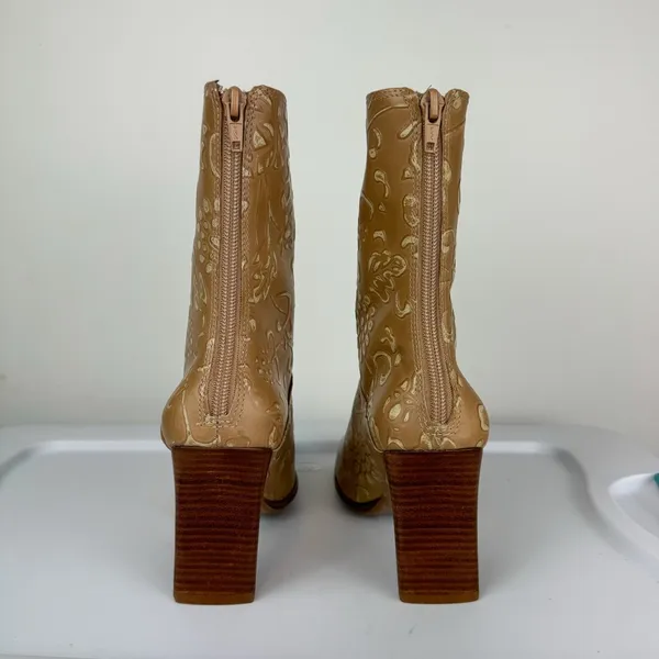 NEW Y2K Amanda Smith Leather Square Toe Heeled Boots Sz 6.5 Tan Floral - Image 8
