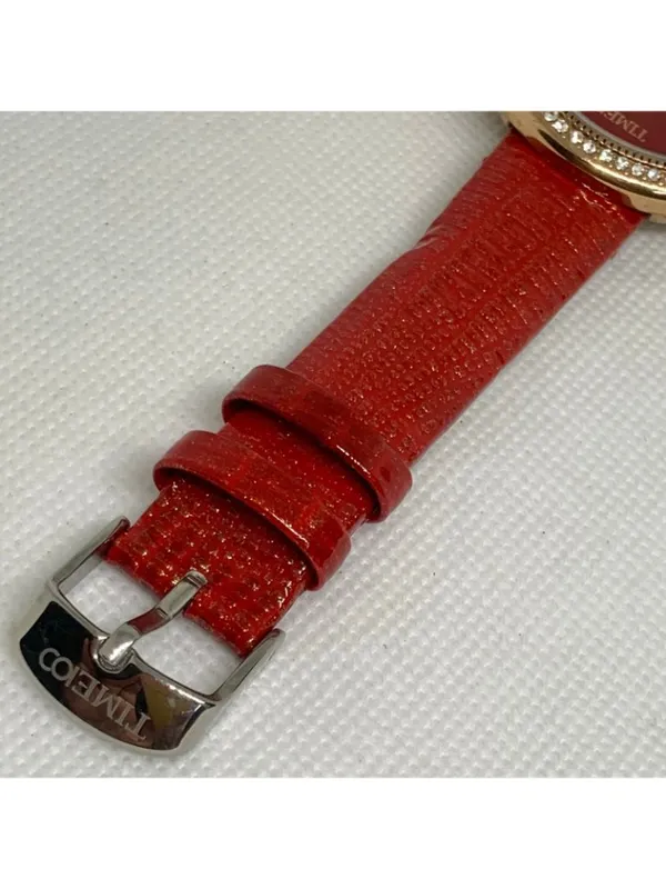 Timeco women’s watch floral dial rose gold tone 40mm red leather band running - Image 4