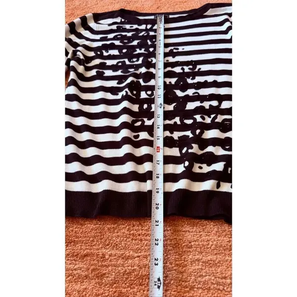Lark Lane Striped Sweater Size L Black White Embellished Knit - Image 4