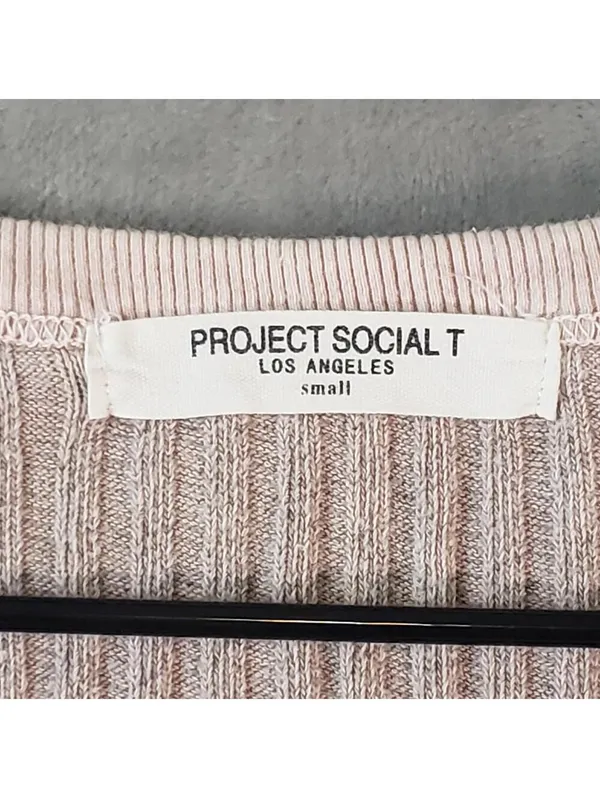 Project Social T Ribbed Knit Sleeveless Tank Top Light Pink Round Neck Size S - Image 3