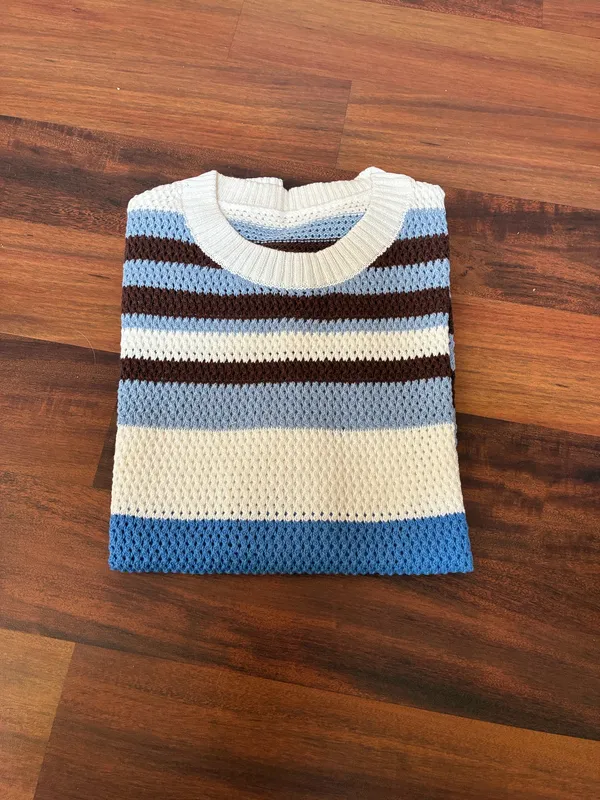 Crochet Striped Sweater Vest – Blue & Brown Coastal Knit - Image 2