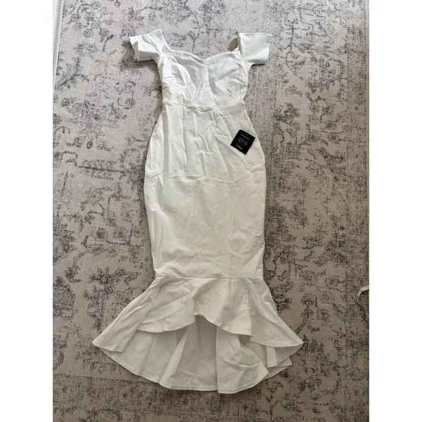 Lulus How Much I Care Ivory Off-the-Shoulder Midi Dress Size XS NWT Bridal Beach - Image 3