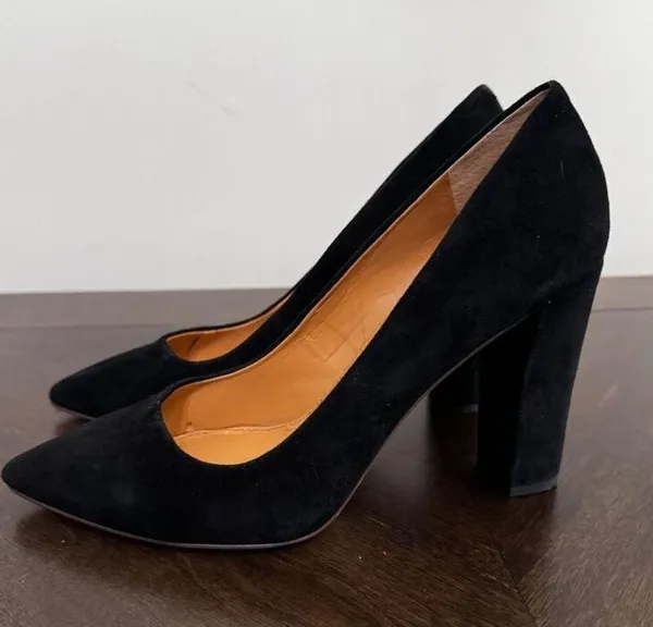J. Crew Block-heel black pointed toe suede pumps size 9 - Image 6