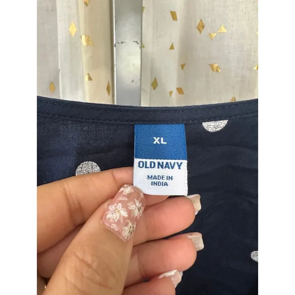 Old Navy 100% Cotton Polka Dot Waist Defined Puff-Sleeve Tie-Wrap Blouse XL - Image 5