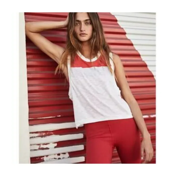 Free People White and Red Colorblock Muscle Tank - Image 2