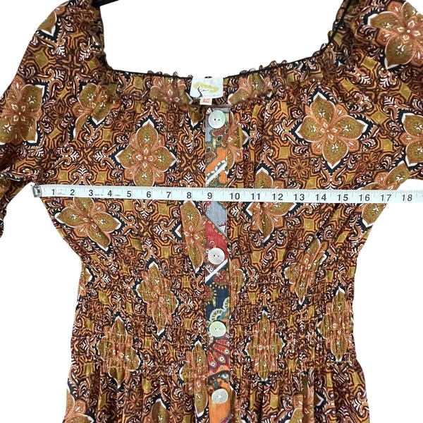 Anthropologie Fig And Flower Maxi Dress L Petite Multi Paisley Sheer Tiered Boho - Image 6
