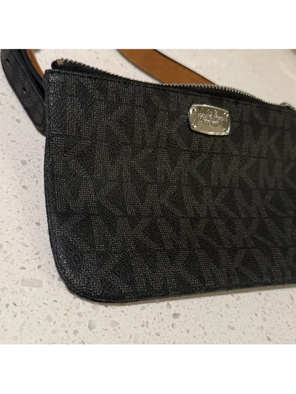 Michael Kors‎ Logo Belt Bag Black Gray Brown Waist Fanny Pack Purse Sz Medium - Image 5