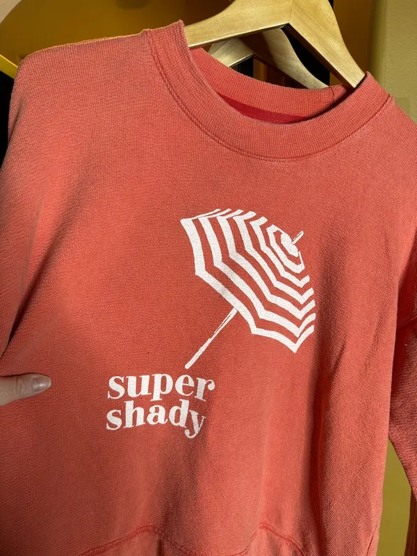 Aerie “Super Shady” Coral Pullover Sweatshirt Graphic Umbrella Oversized Small - Image 4