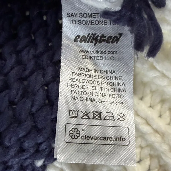 Edikted Contrast Chunky Knit Cardigan Womens XS/S Navy Ivory Oversized Cozy - Image 12