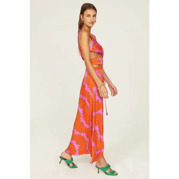 Farm Rio Copacabana Orange Printed One Shoulder Cut Out Maxi Dress Size Large - Image 2