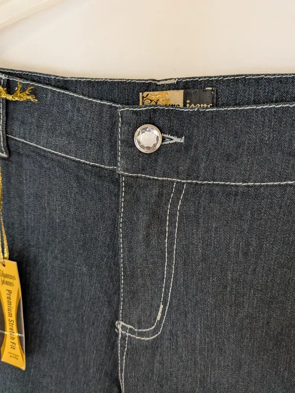 NWT Womens 12 Dark Wash Stretch Bootcut Jeans Y2K Bling Rhinestone Cross Pockets - Image 9
