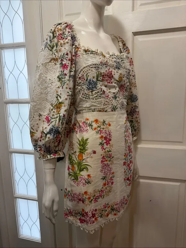 FARM Rio Delicate Forest Scarves Lace Intricate Mini Dress Viscose Blend SZ M 🌿 - Image 11