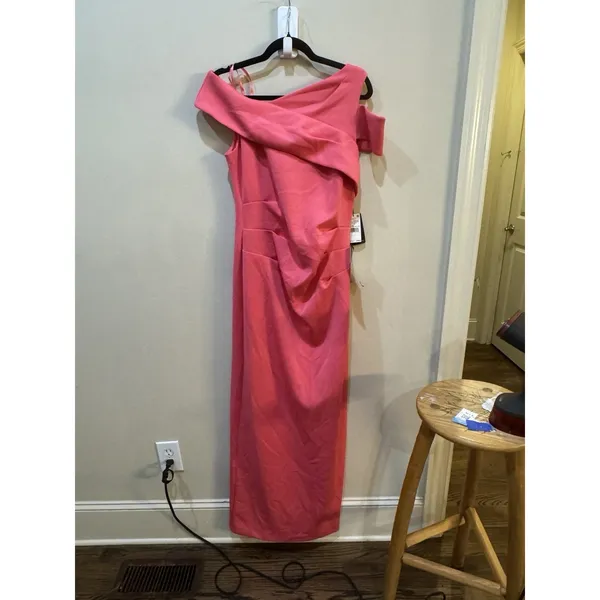 Adrianna Papell Women's Asymmetrical Ruched Draped Gown Size 10 Azalea Pink - Image 4