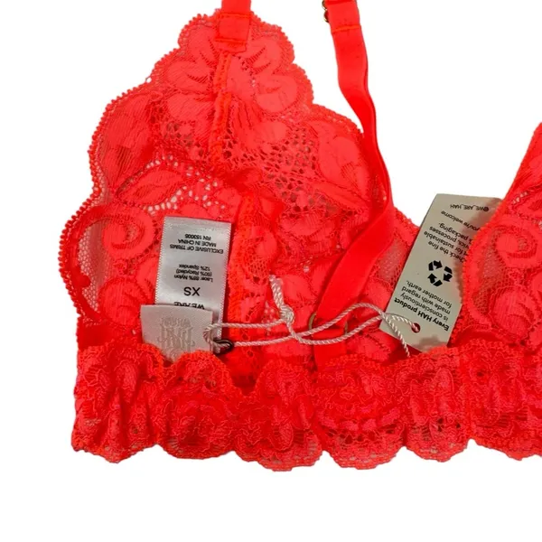 We Are HAH Chi‎ Bralette Fried Salmon Pink Floral Lace Sheer Adjustable XS NEW - Image 8
