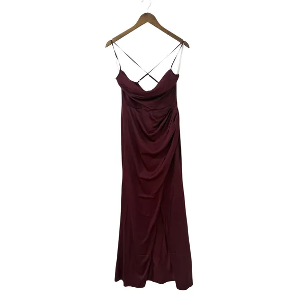 Lulus Moments of Beauty Plum Purple Satin Cowl Neck Tulip Maxi Dress size S NWT - Image 4