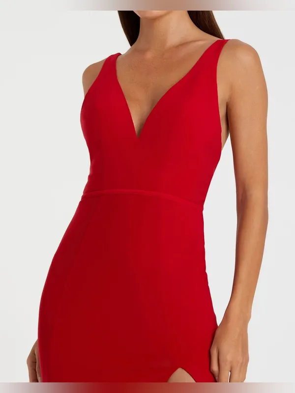 MAC DUGGAL Plunge Neck High Slit Gown Size 4 - Image 2