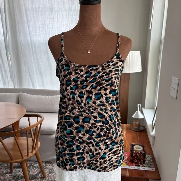 2000s Vintage Clear Sky Brown Blue Leopard Print Cami‎ Tank Top Y2K Summer Small - Image 2