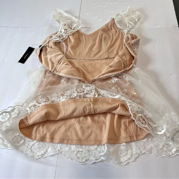 NWT Lulus Twirl‎ the Night Away White Embroidered Lace Mini Skater Dress LARGE - Image 8