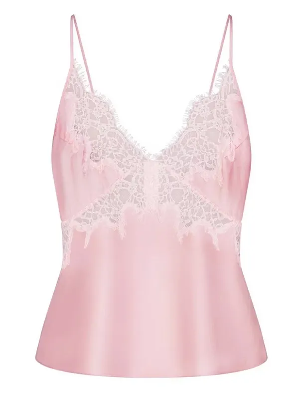 Skims SILK Lace-Trim Pink Cami Top Peony Tonal Size M NWT ( top only) - Image 3