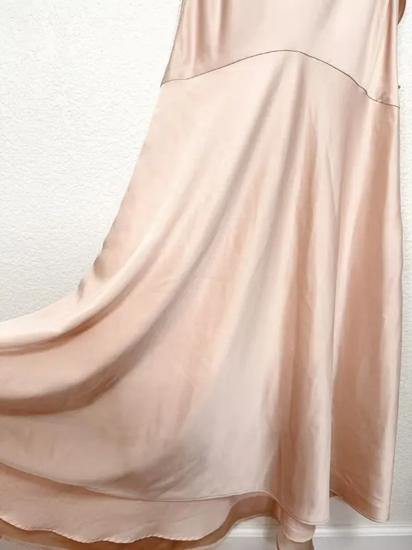 Lulus Meadow Ruffled Shoulder Satin Maxi Gown Dress in Blush Pink Bridesmaid - Image 4