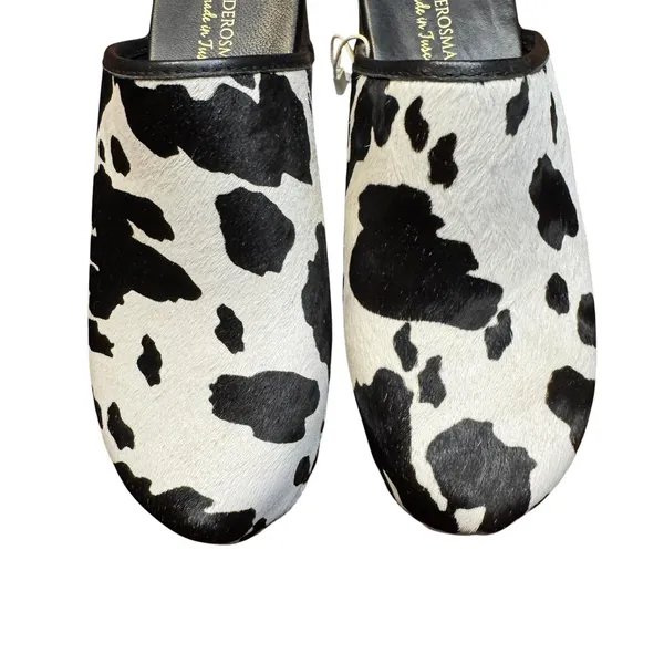 Verderosmarino Shoes Womens Size 7.5 Black Cow Print Leather Wedge‎ Mules - Image 2